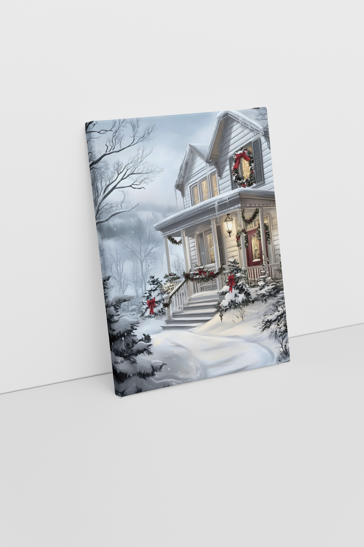 Cozy Winter Wonderland Art Print - Snowy Victorian House Canvas