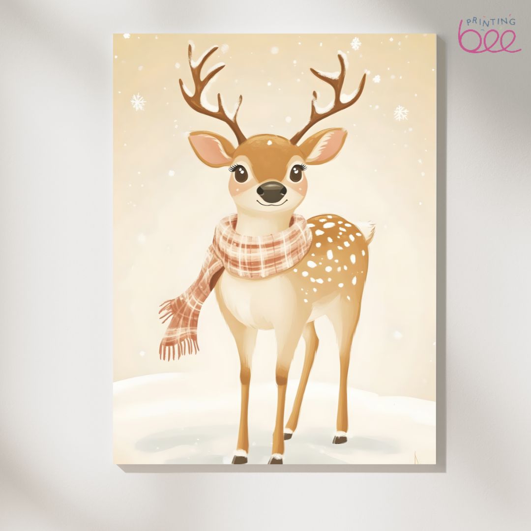 Baby Deer in Snow Canvas Art - Winter Woodland Animal Christmas Decor