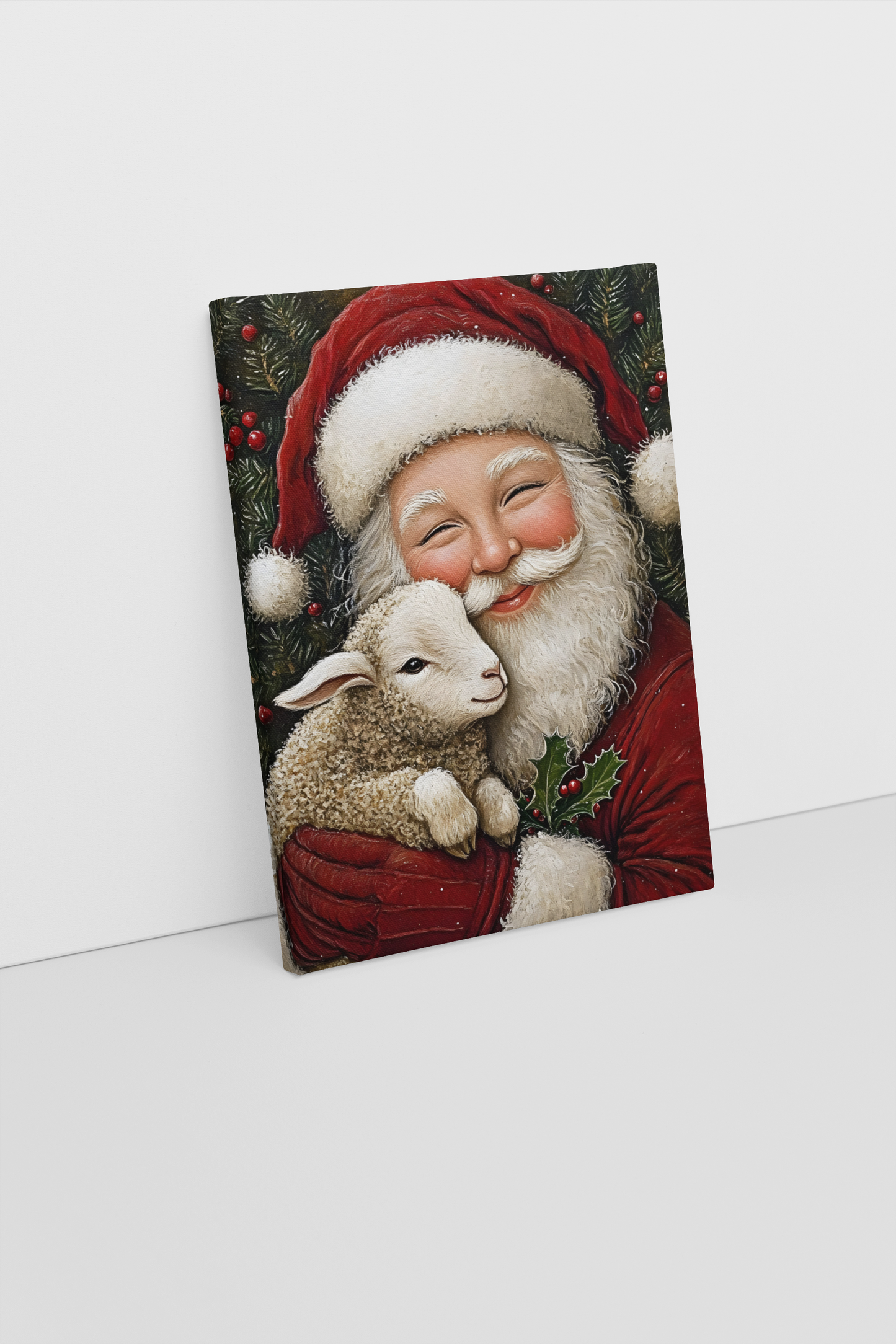 Heartwarming Santa and Lamb Christmas Art Print Canvas