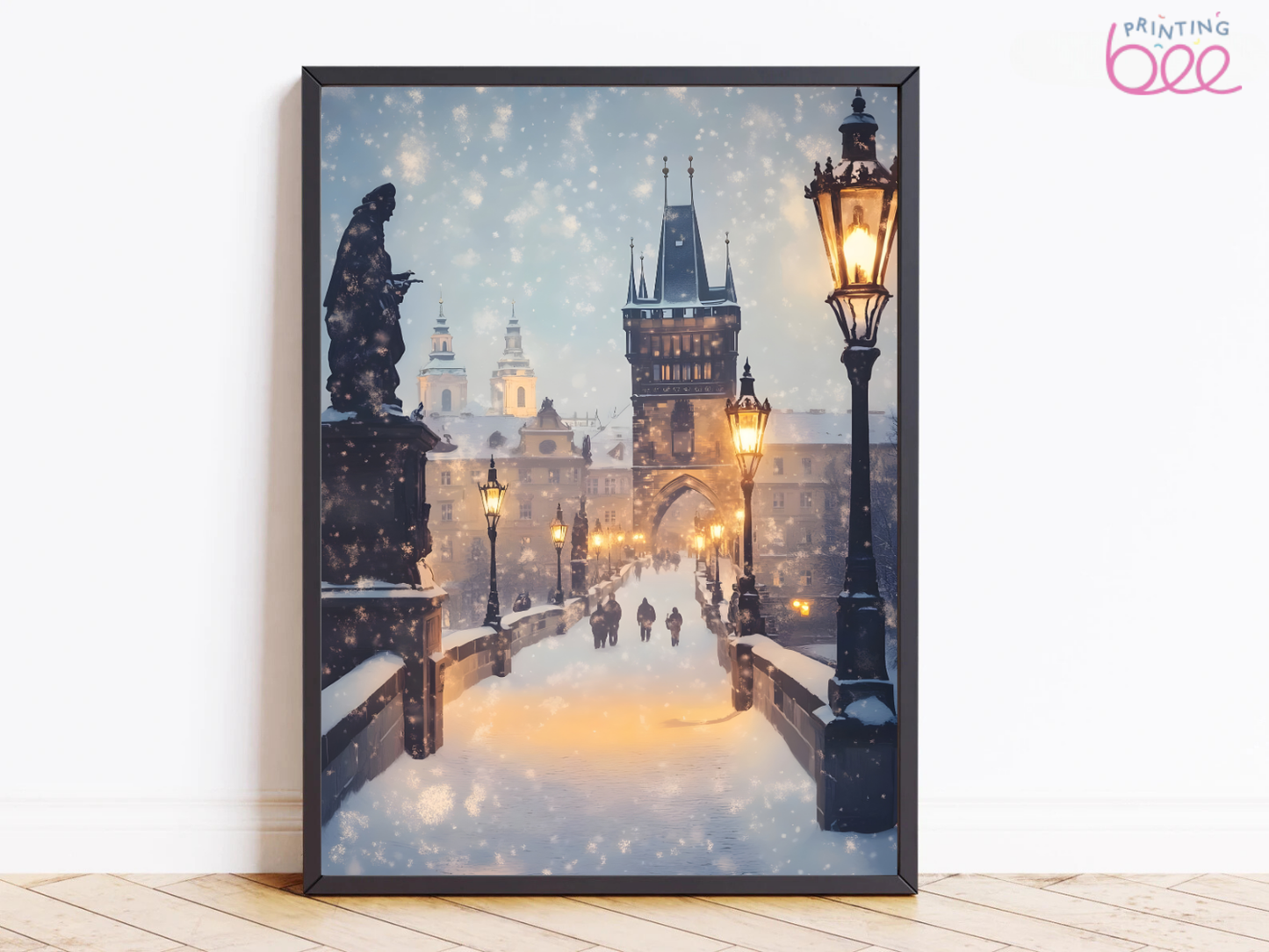 Winter Prague Charles Bridge Christmas Canvas Art