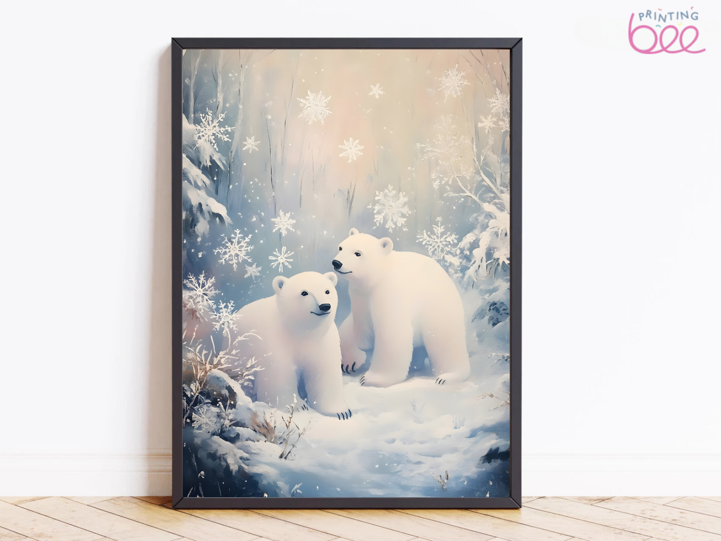 Christmas Art Print: Frosty Polar Bear Wonderland