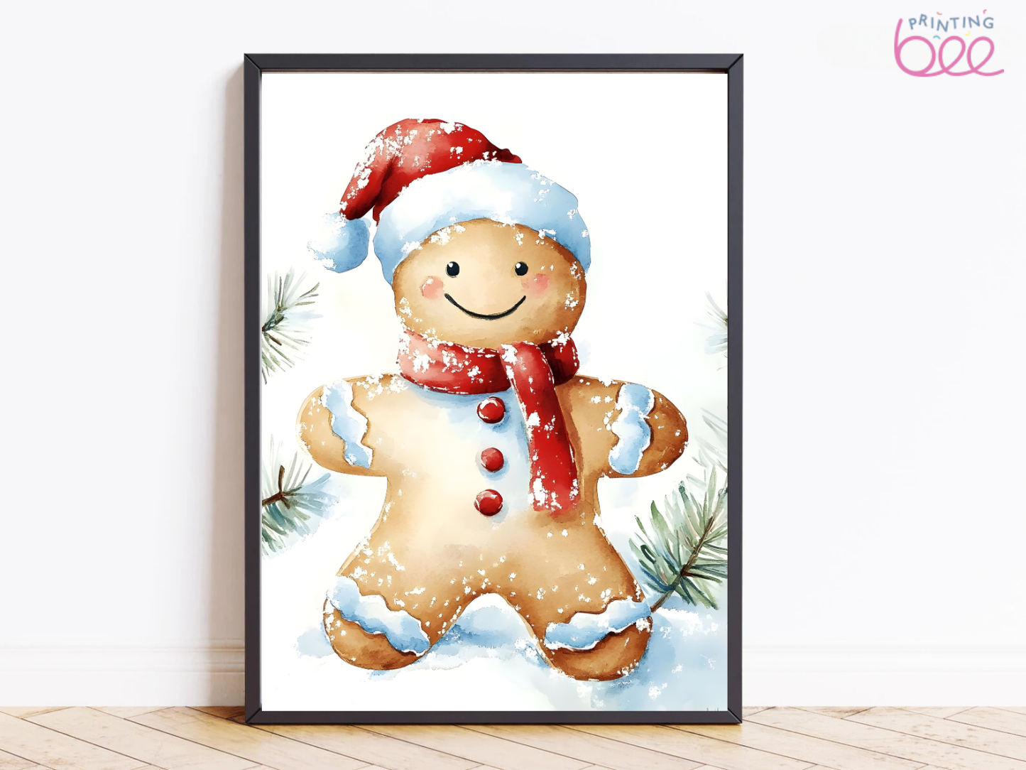 Christmas Gingerbread Man Art Print - Holiday Wall Decor | Canvas and Framed Options