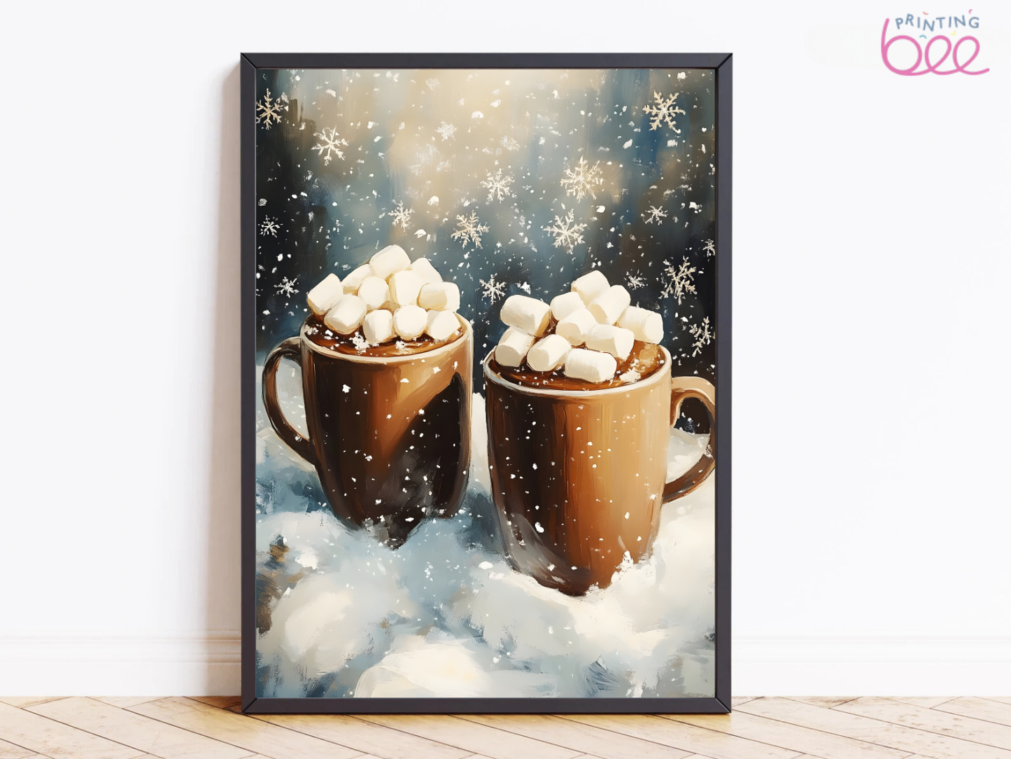 Hot Chocolate with Marshmallows Winter Wall Art – Cozy Holiday Decor for Christmas Ambiance
