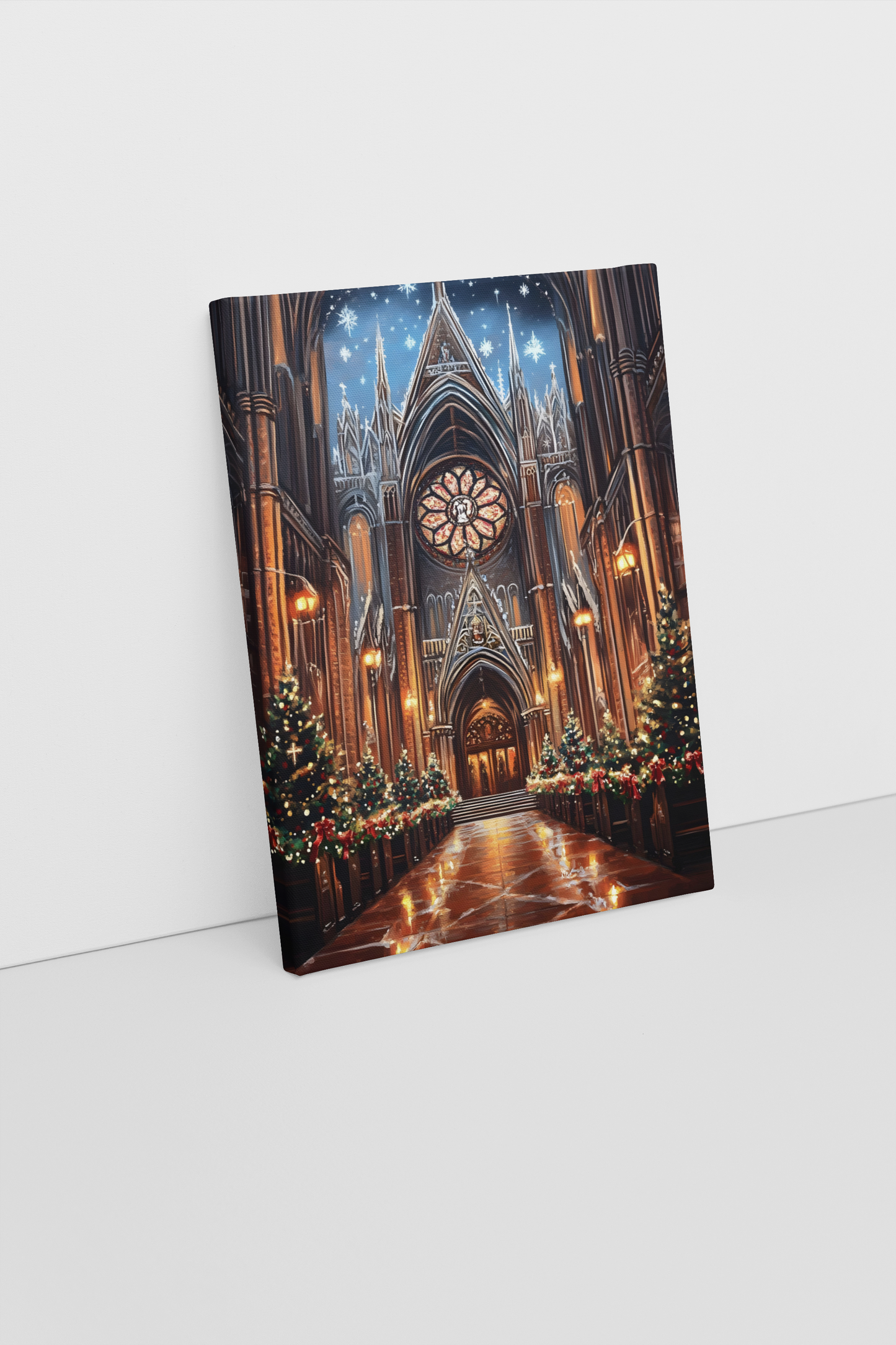 Majestic Cathedral Christmas Art Print on Canvas
