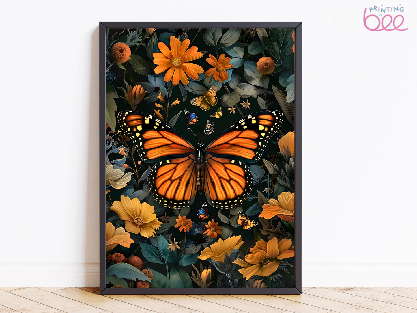 William Morris Monarch Butterfly Motif – Bold Floral Art Print on Canvas and Paper