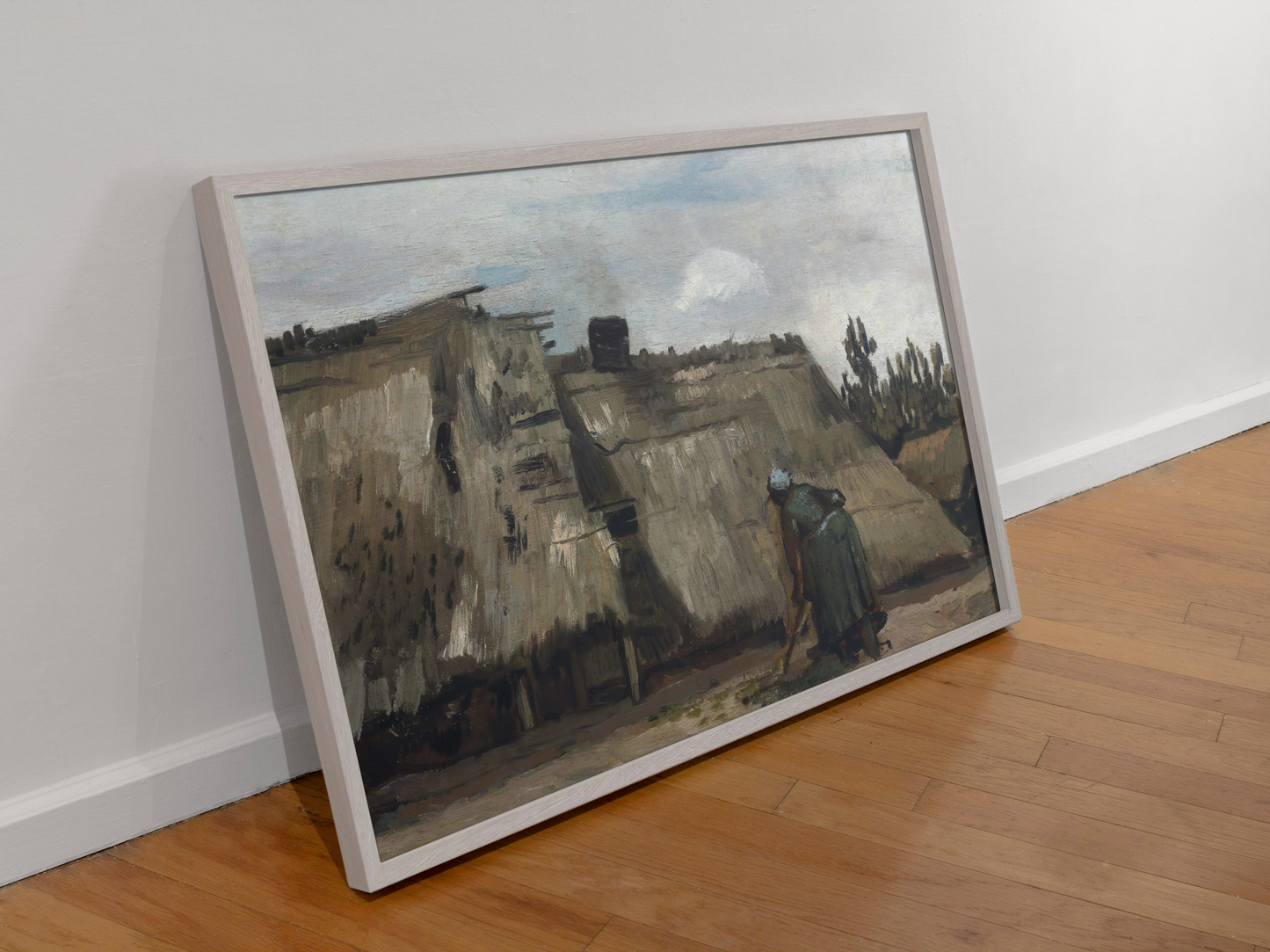 Vincent van Gogh’s "Rural Life" – Thatched Roof Cottages with Farmer Canvas Print