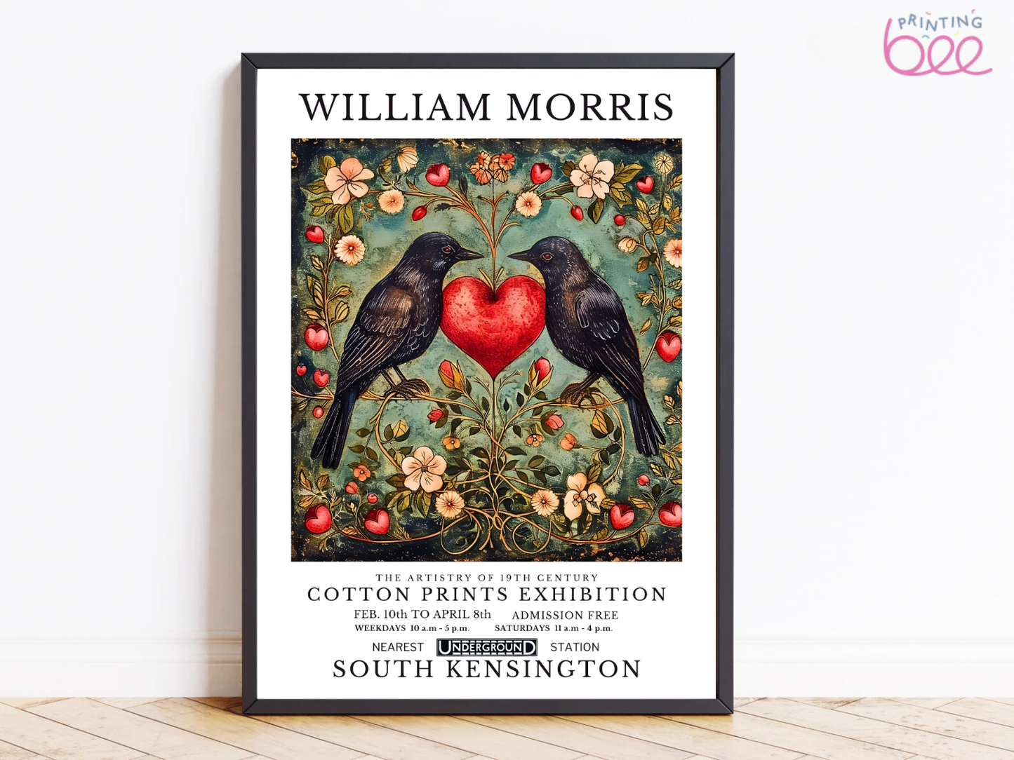 William Morris - Heart & Birds Vintage Art Print on Canvas & Paper