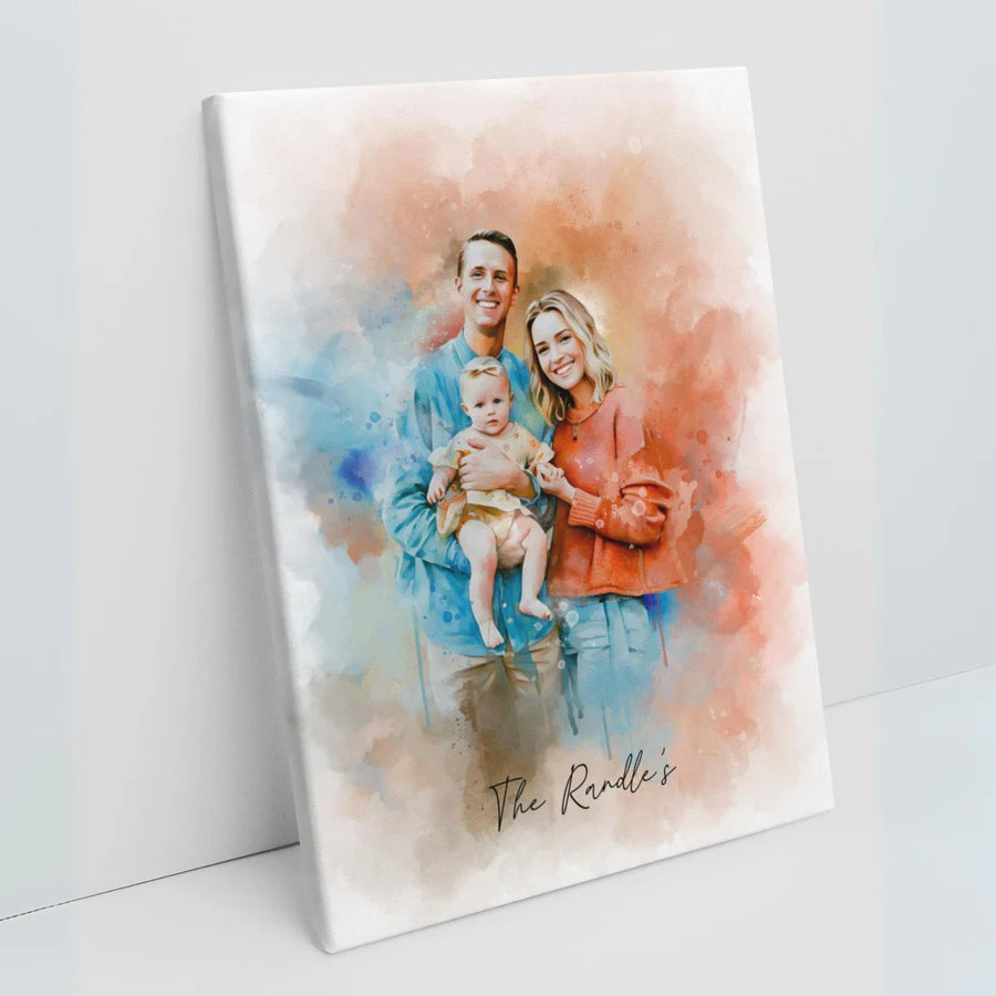 Personalised Watercolour Portrait - Photo to Watercolor Paint - On Canvas, Framed, Prints