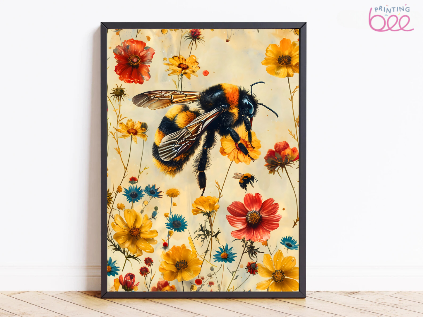 William Morris Bumblebee Motif – Vibrant Wildflower Art Print on Canvas and Paper