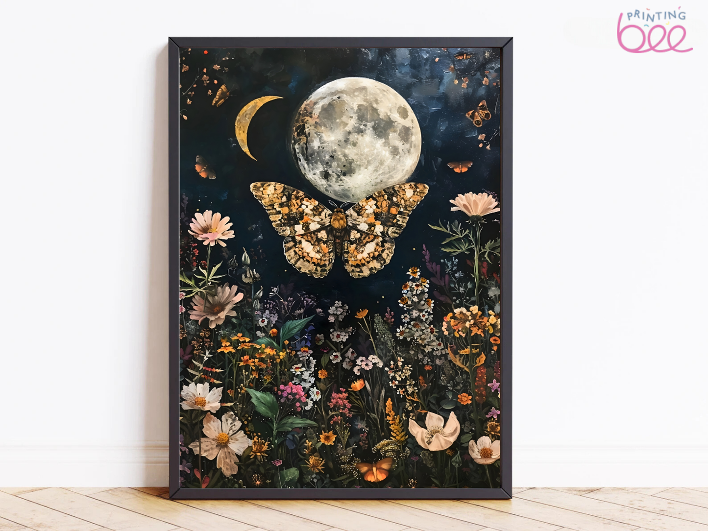 William Morris Moonlit Moth Motif – Mystical Night Garden Art Print on Canvas and Paper