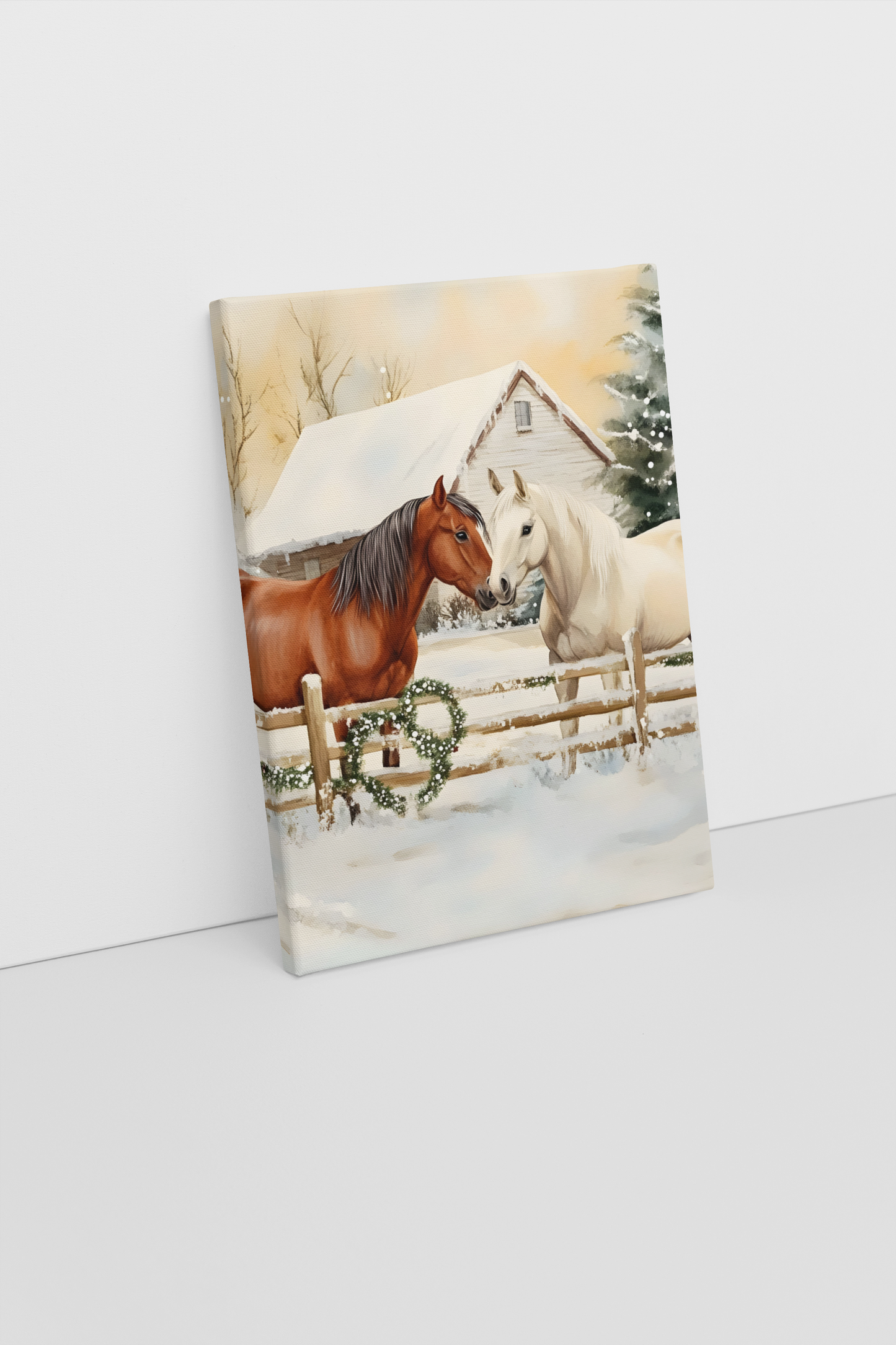 Winter Horse Companions Canvas Print – Rustic Holiday Art for Farmhouse Decor