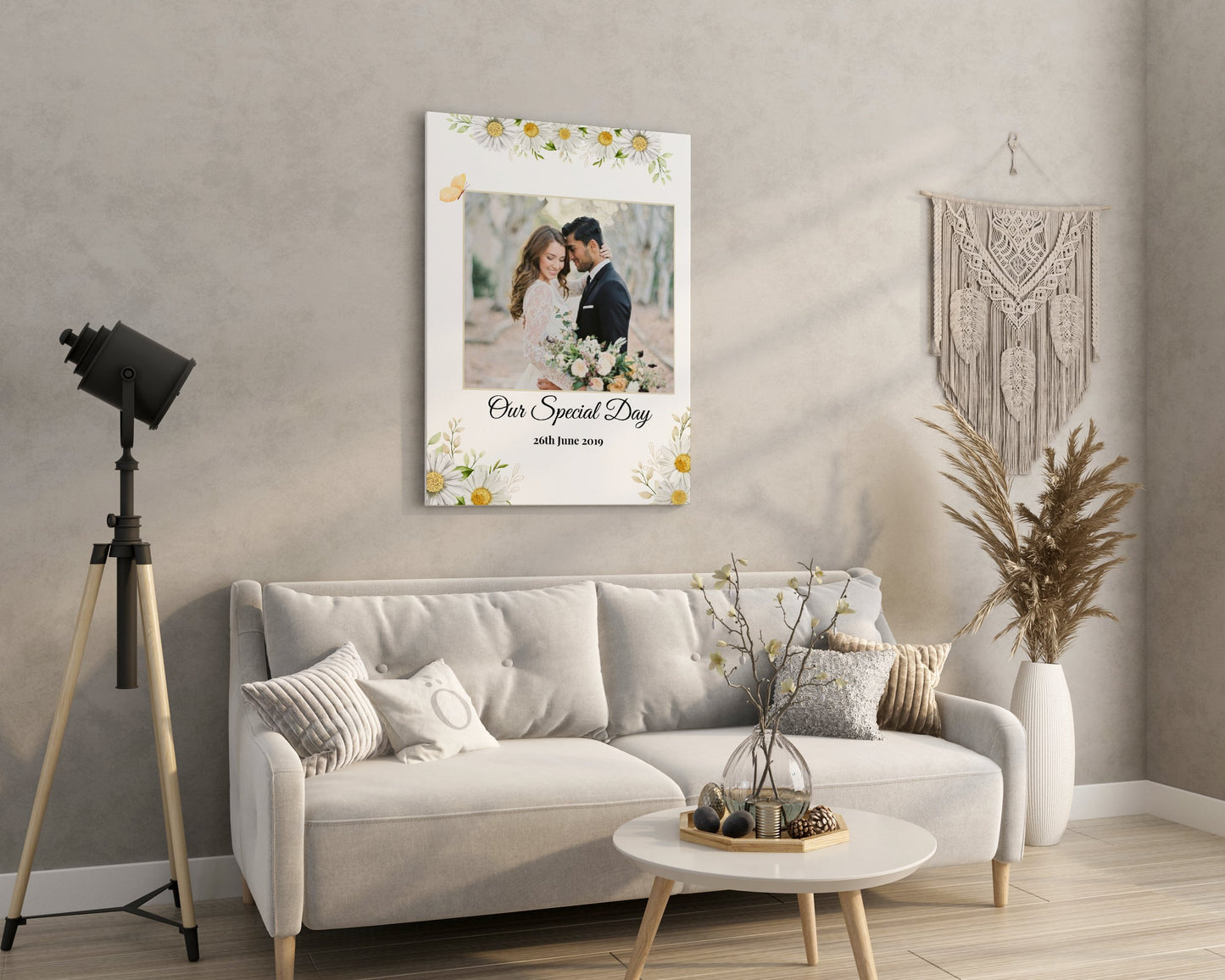 Personalised White Daisy Wedding Photo Canvas Frames