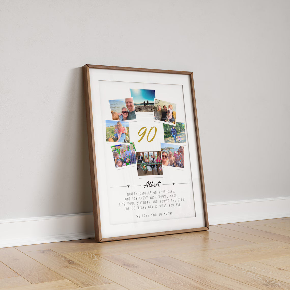 Personalised 90th Birthday Photo Collage, 90th Celebration Gift, Ninety Wall Art, Polaroid Photo Decor, Unique Milestone Gift Mum Dad Friend
