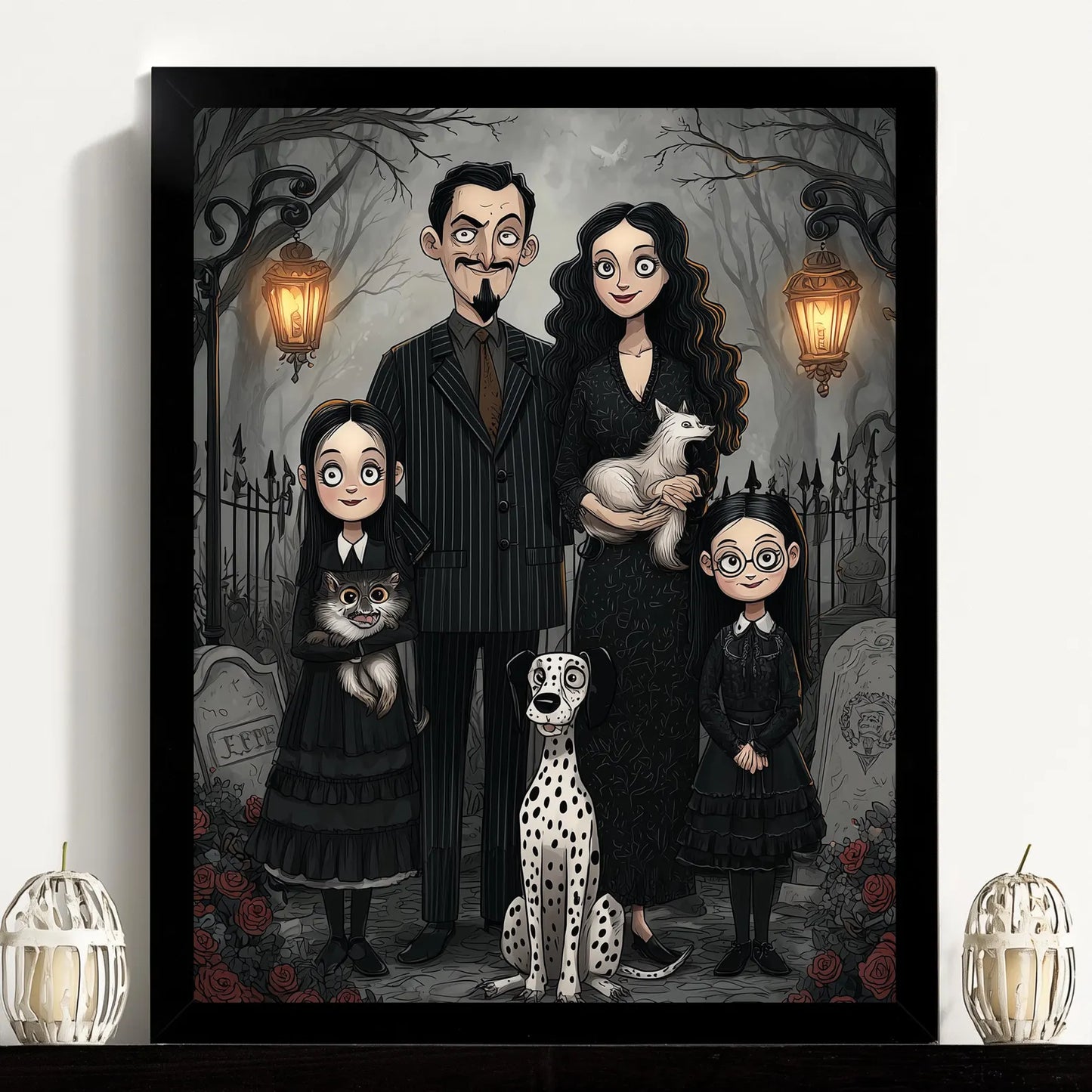 Personalised Gothic Couple Portrait From Photo - Custom Dark Family Illustration Canvas - Halloween Anniversary Gift