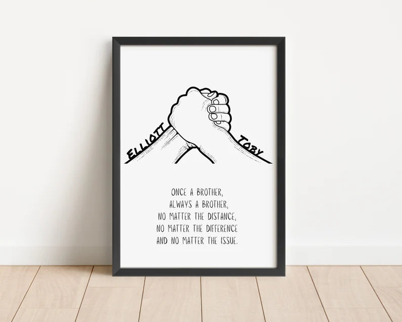 Personalised Brother Print, Gift for Bro, Minimalist Christmas Gift, Sibling Names and Famous Quote, Brother Birthday Poster, Friend Present