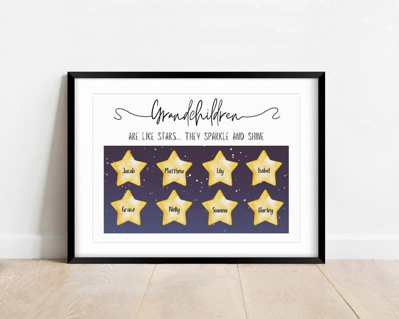Custom Grandparents Stars Gift Print, Nana and Grandad Keepsake, Personalised Star Nanny Birthday Present, Gift from Grandson Granddaughter