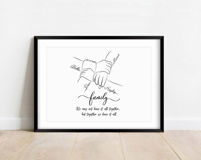 Personalised Family of Four Print, Minimalist Line Art, Custom Family Poster, Gift for Mummy, Anniversary Gift, Gift Auntie, Christmas Gift