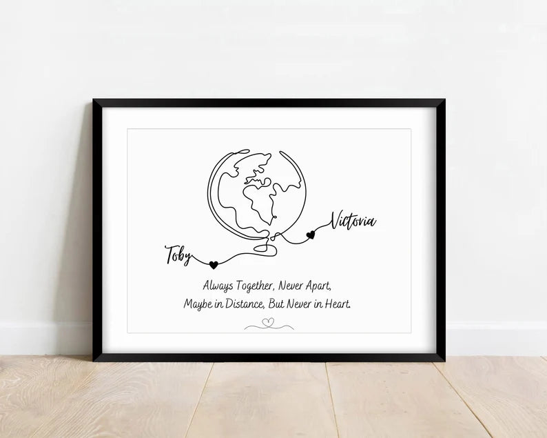 Personalised Friendship Gift Print, Custom Poster for Sister, Best Friend Wall Art, Long Distance Relationship Gift, Minimalist Line Art