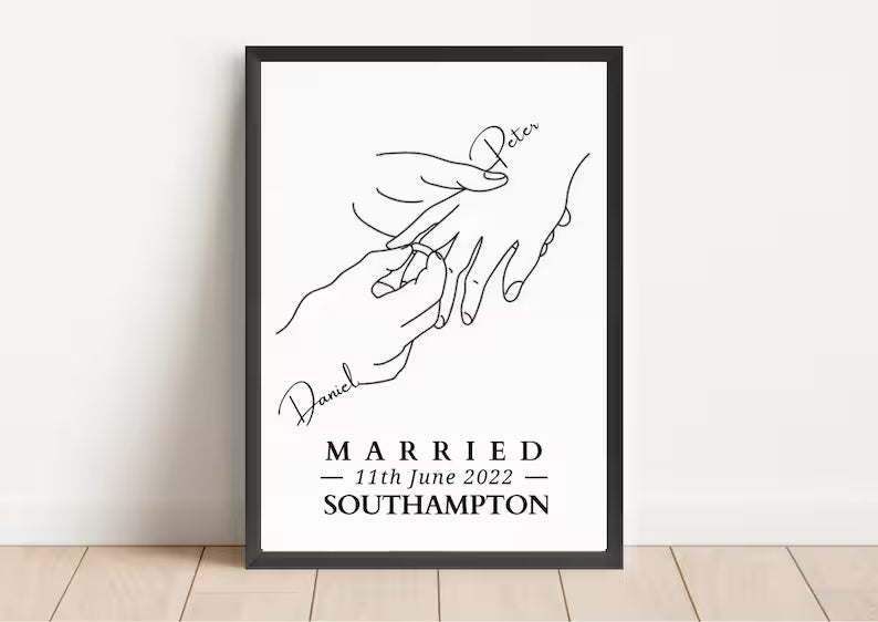 Custom Married Gift, Wedding Gift for Him, Personalised Anniversary Gift, Engagement LGBT Print, Husband to Husband Wedding Gift, Mr and Mr