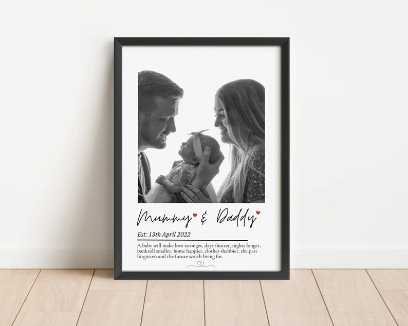 Custom Parents Christmas Gift Print, Mothers Day Gift New Parents, Birthday Gift from Baby, Photo Wall Art Newborn, Daddy Birthday Gift