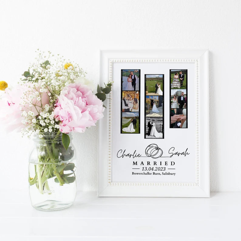 Custom Wedding Photos Keepsake Poster, Gift for Couple, Gift for Her Him, Personalised Wedding Day Gift, 1st Anniversary, Memory Print