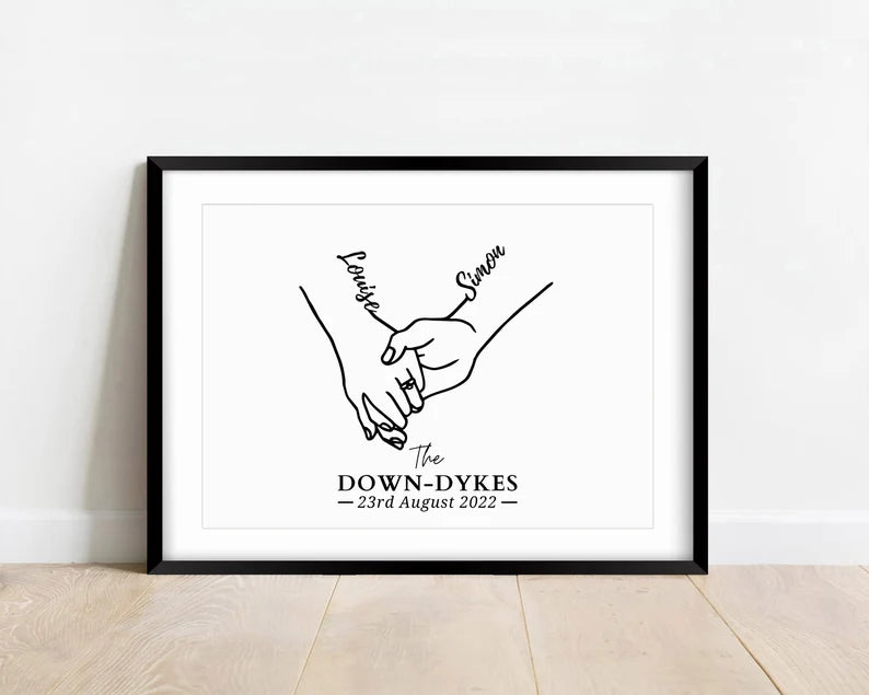 Custom Couple Hands Line Art, Minimalist Gift Print for Her Him, Personalised Anniversary Gift, Birthday Gift for Boyfriend Girlfriend Wife