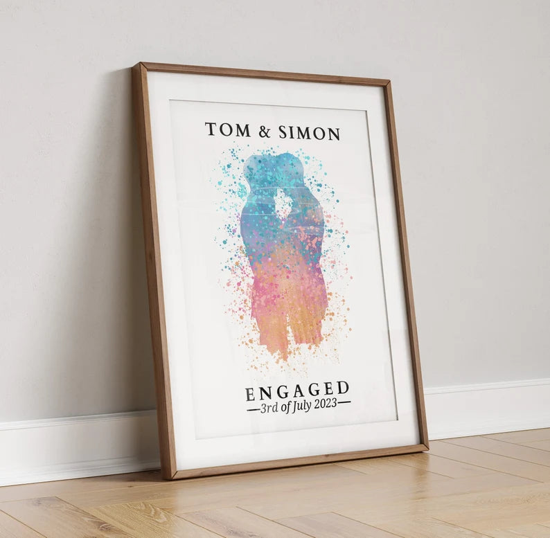 Custom Couple Engagement Gift, LGBTQ Wedding Gift for Mr & Mr, Gay Engagement Print, Personalised Anniversary Valentines Gift for Boyfriend