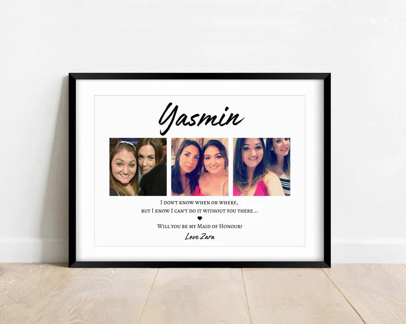Wedding Proposal Gift Print, Maid of Honour Proposal Photo Print, Bridal Party Reveal, Gift from Bride, Will you be my Maid of Honour