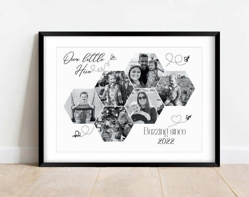 Personalised Family Photo Collage, Photo Gift Print, Family Beehive Wall Art, Mothers Day Gift, Custom Gift, Quote Gift Ideas for Him or Her