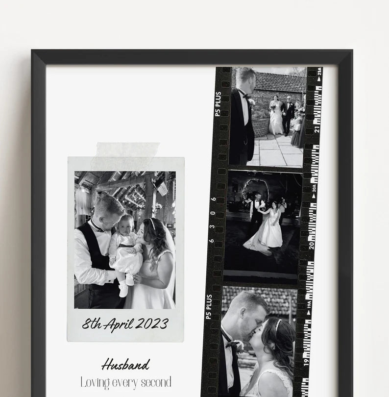 Personalised Husband Photo Collage Gift – Custom Couple Print with Film Strip Style – Romantic Anniversary or Valentine’s Day Gift for Him