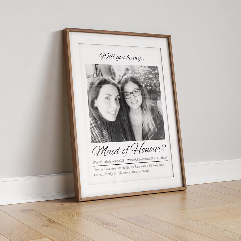 Custom Maid of Honour Proposal, Be my Maid of Honour Print, Wedding Party, Best Friend Photo, Bridal Party Gift, Wedding Party Request Print