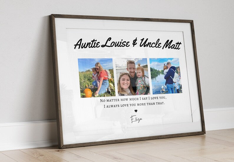 Custom Auntie and Uncle Photo Gift Print, Personalised Aunt Gift from Nephew Niece, Uncle Birthday Gift, Aunt and Uncle Baptism Gift Print