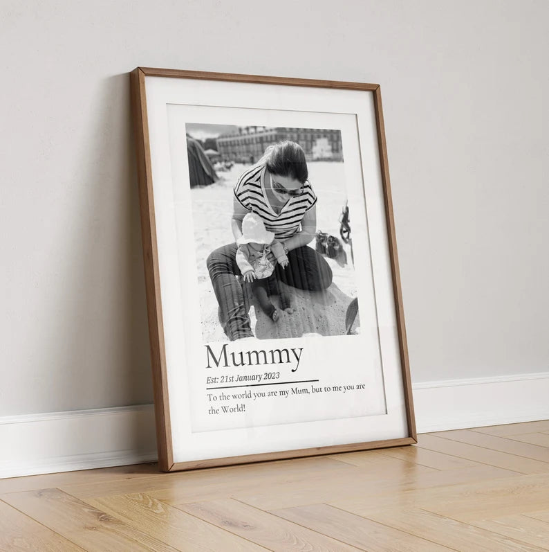 Mum Photo Gift Print, Mothers Day Frame, Custom Mummy Poster from Son Daughter, Mum Birthday Gift, New Mom Wall Art, New Baby Newborn Frame