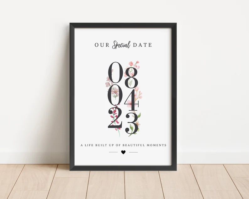 Custom Anniversary Special Date Print | Custom Wedding Milestone Gift | Date Gift for Wife Husband Birthday | Flroal Gift for Her
