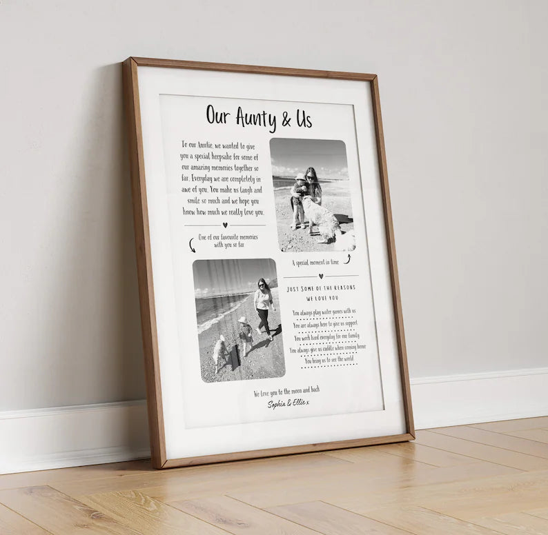Custom Auntie Quote Print, Aunt Gift from Nephew Niece, Christmas Photo Gift, Aunt Xmas, Personalised Birthday Aunty Dad, Reasons I Love You
