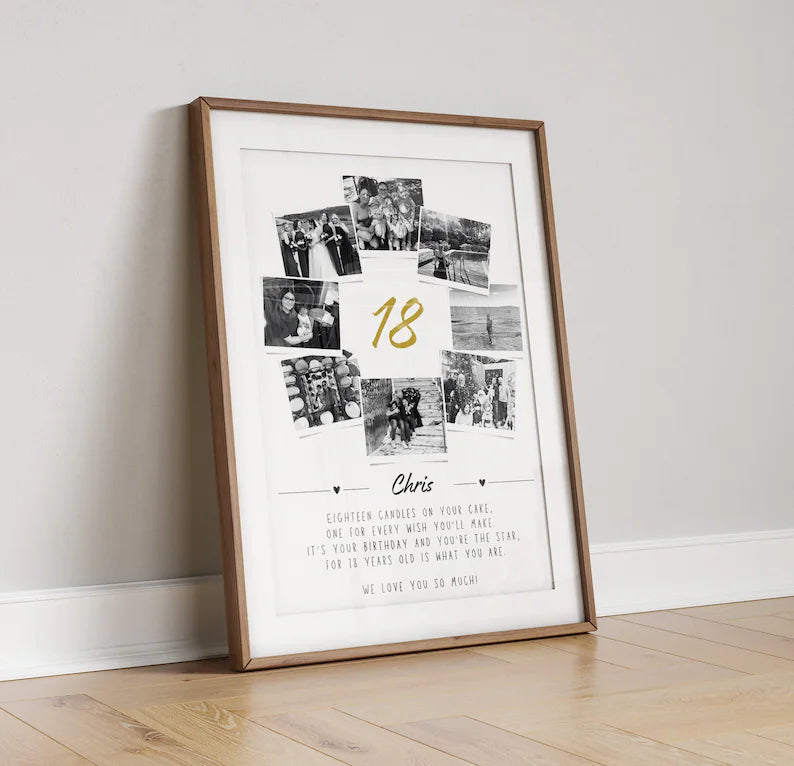 Personalised 18th Birthday Collage Gift, Custom 18th Birthday Gift, 18th Keepsake Print, Polaroid Photo Style Photo Poster, Milestone Art