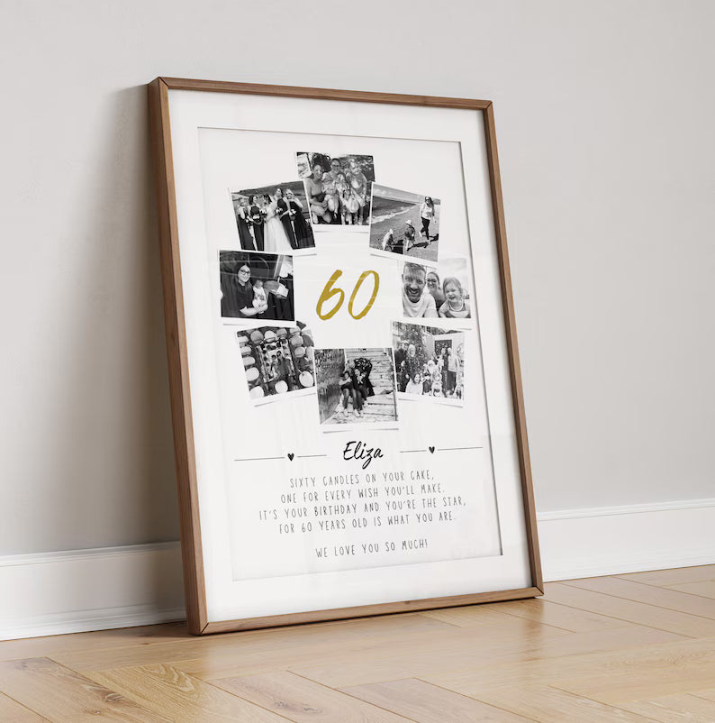 Personalised 60th Birthday Photo Collage, 60th Birthday Gift, Sixty Years Wall Art, Polaroid Photo Decor, Unique Gift, Milestone Birthday