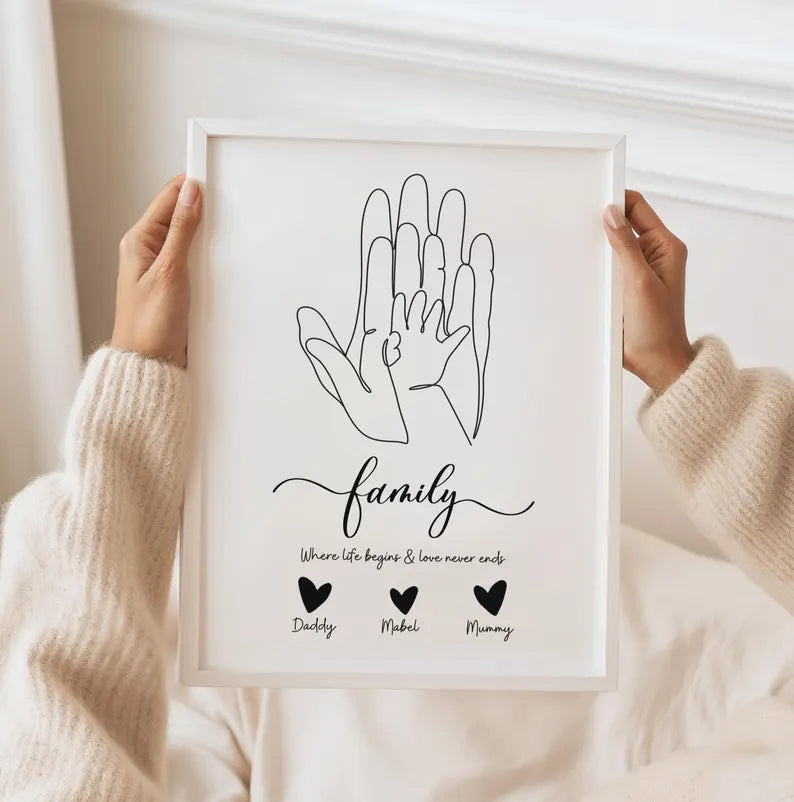 Personalised Family Hands Gift, Baby and Puppy Gift, Family Hands Baby Shower Gift New Baby, Newborn Family Hand Prints, Baby Shower Gift