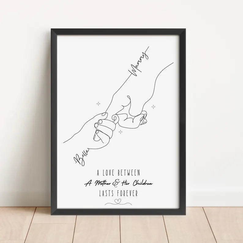 Personalised Mum Hands Gift, Mum Gift from Son, Customised Mummy Line Art Print, Mum Frame, Mummy Hamper, Mother Birthday Gift from Baby