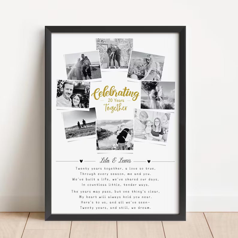 Personalised 20th Year Anniversary Photo Collage, Twenty Anniversary Gift, 20th Celebration, Polaroid Photo Gift, Porcelain Anniversary Wife