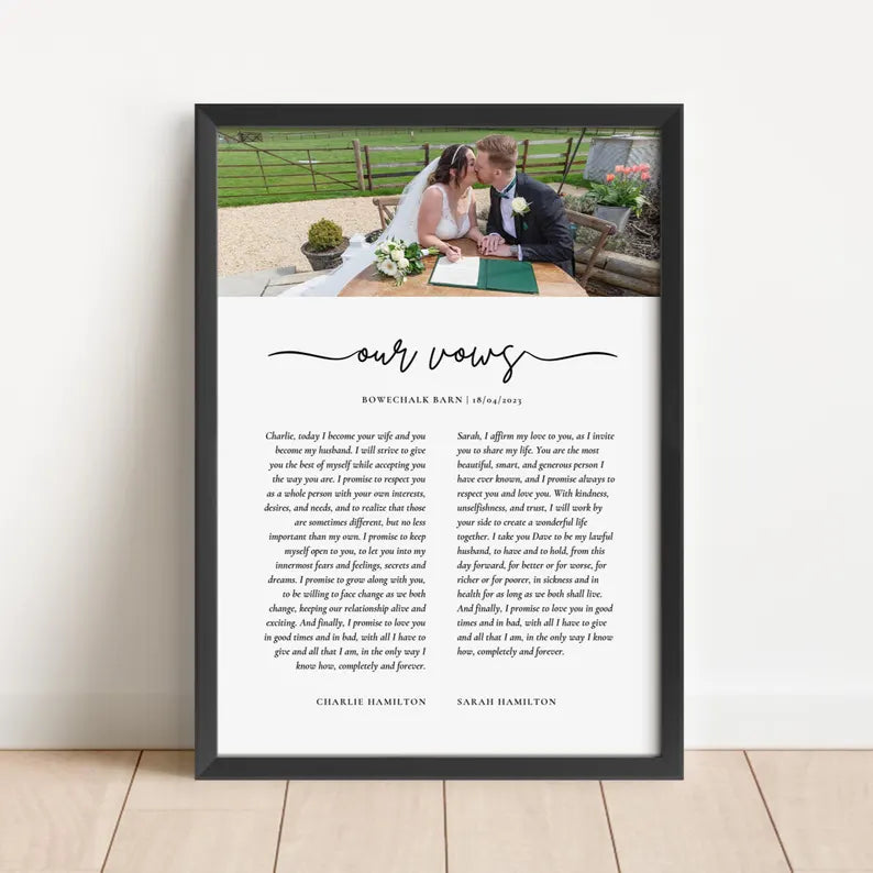 Custom Wedding Vows Print, Wedding Vow Keepsake, Marriage Location and Date Gift, Personalised Vow Frame, Wedding Photo Rustic Wedding Gift