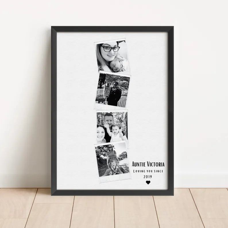 Custom Auntie Photo Collage Print, Personalised Birthday Gift for Aunt, Polaroid Style Family Photo Display, Auntie Gift from Nephew Niece