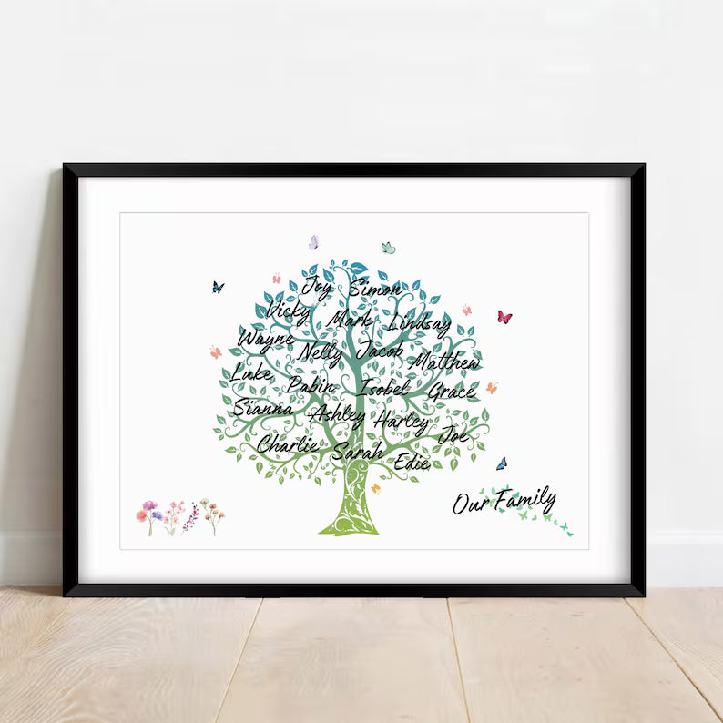 Personalised Family Tree Print with Names, Custom Family Artwork, Anniversary, Christmas, Mother's Day, Father's Day Gift, Family Wall Art