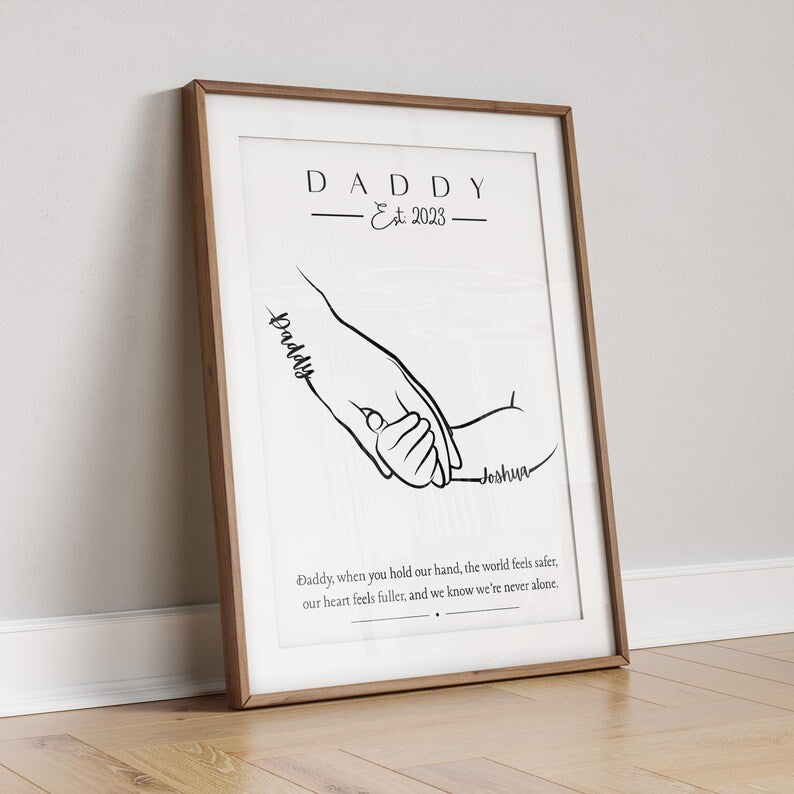 Personalised Daddy Handprint Gift, Custom Father & Children Print, Father’s Day Gift for Him, New Dad Keepsake Art, Children to Daddy Gift