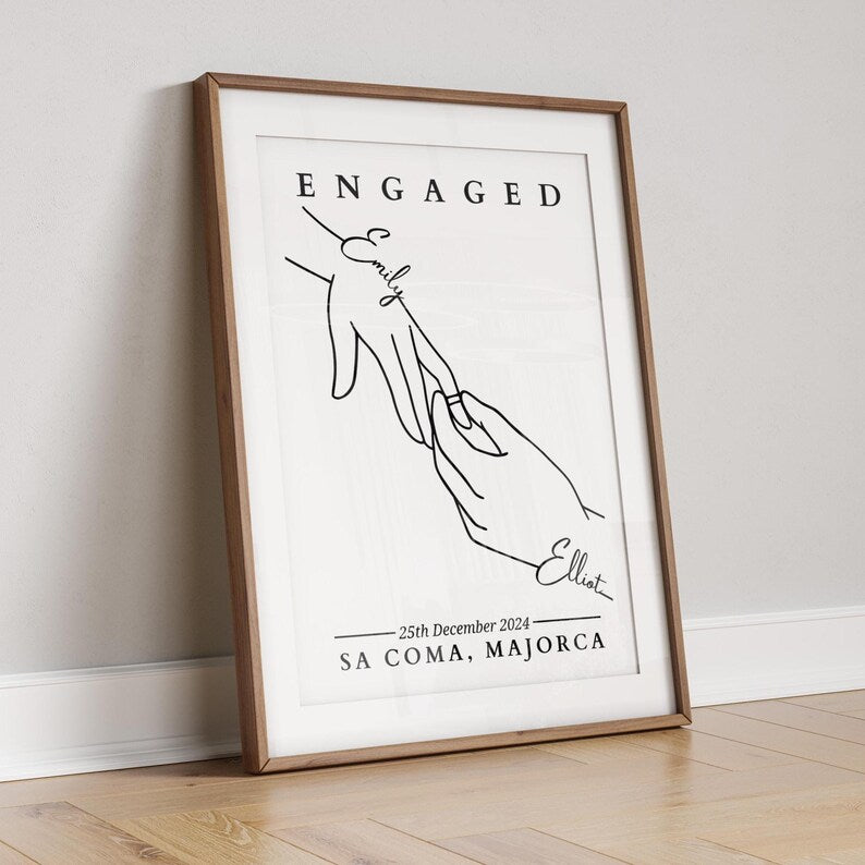 Custom Engagement Hands Gift, Personalised Couple Engaged Print, Engagement Celebration Keepsake, Engagement Party Gift, Fiancé Keepsake