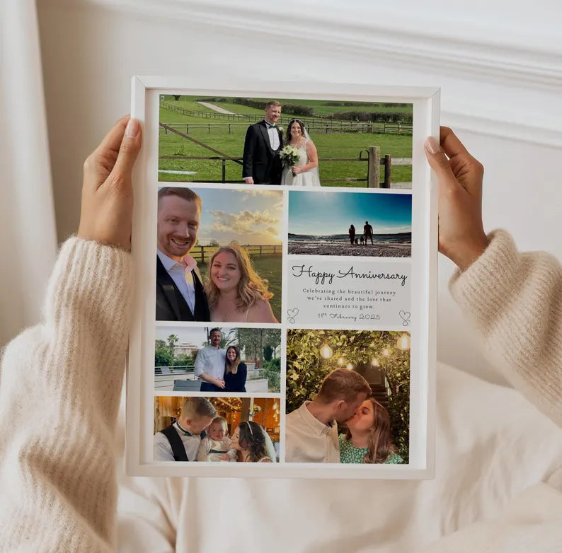 Personalised Anniversary Photo Collage, Custom Anniversary Gift, Wedding Anniversary Keepsake, Couple Photo Wall Art, Paper Anniversary Gift