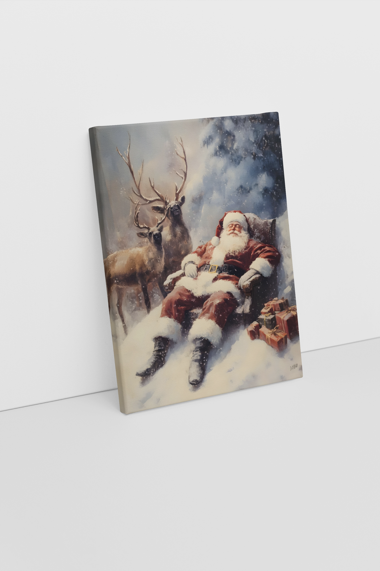 Magical Reindeer Christmas Canvas Art - Flying Reindeer Winter Snow Scene