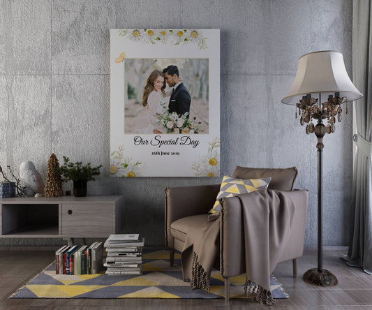 Personalised White Daisy Wedding Photo Canvas Frames