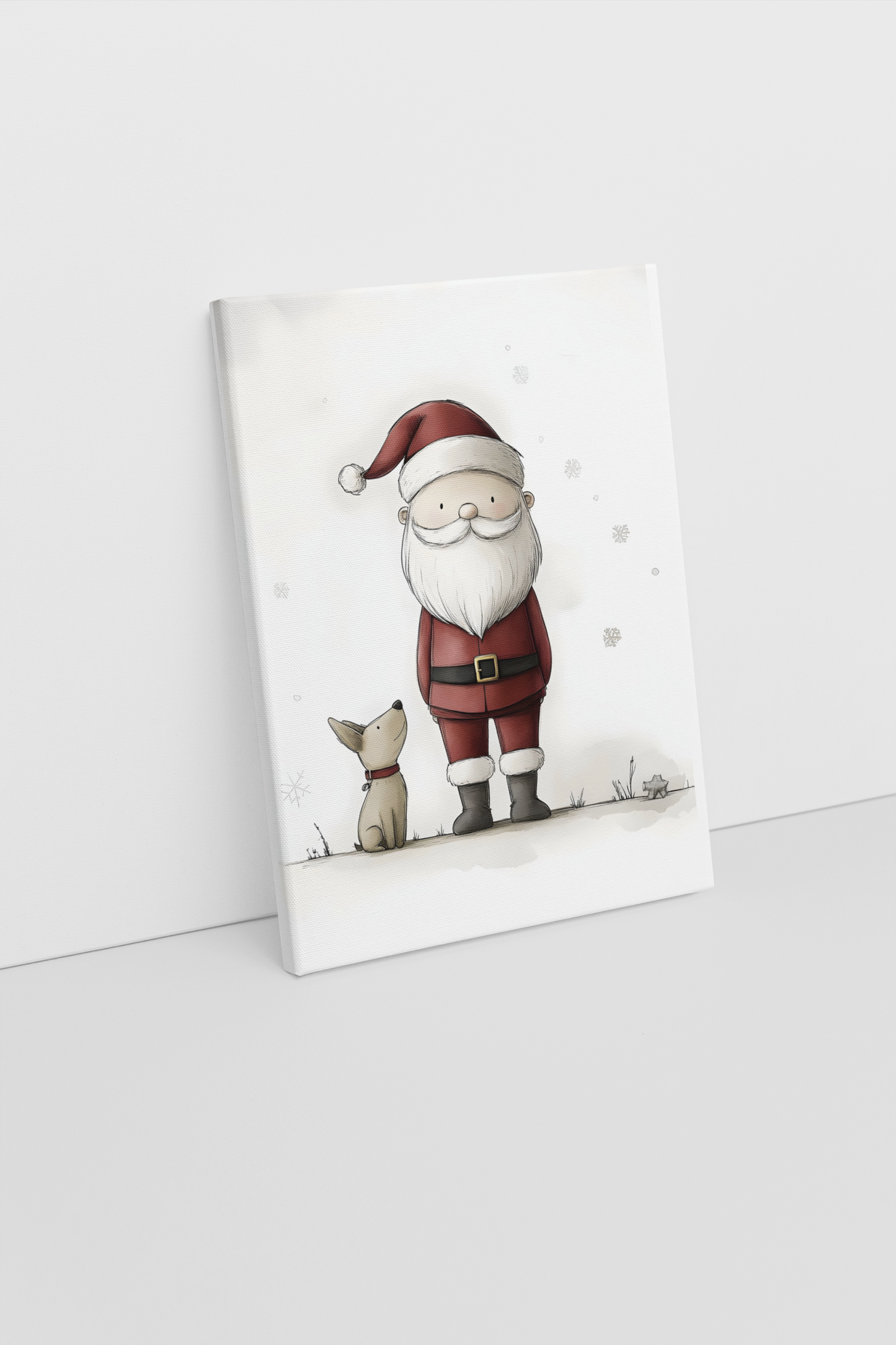 Cute Santa Claus and Dog Canvas Art Print - Christmas Minimalist Santa Decor for Kids