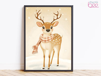 Baby Deer in Snow Canvas Art - Winter Woodland Animal Christmas Decor
